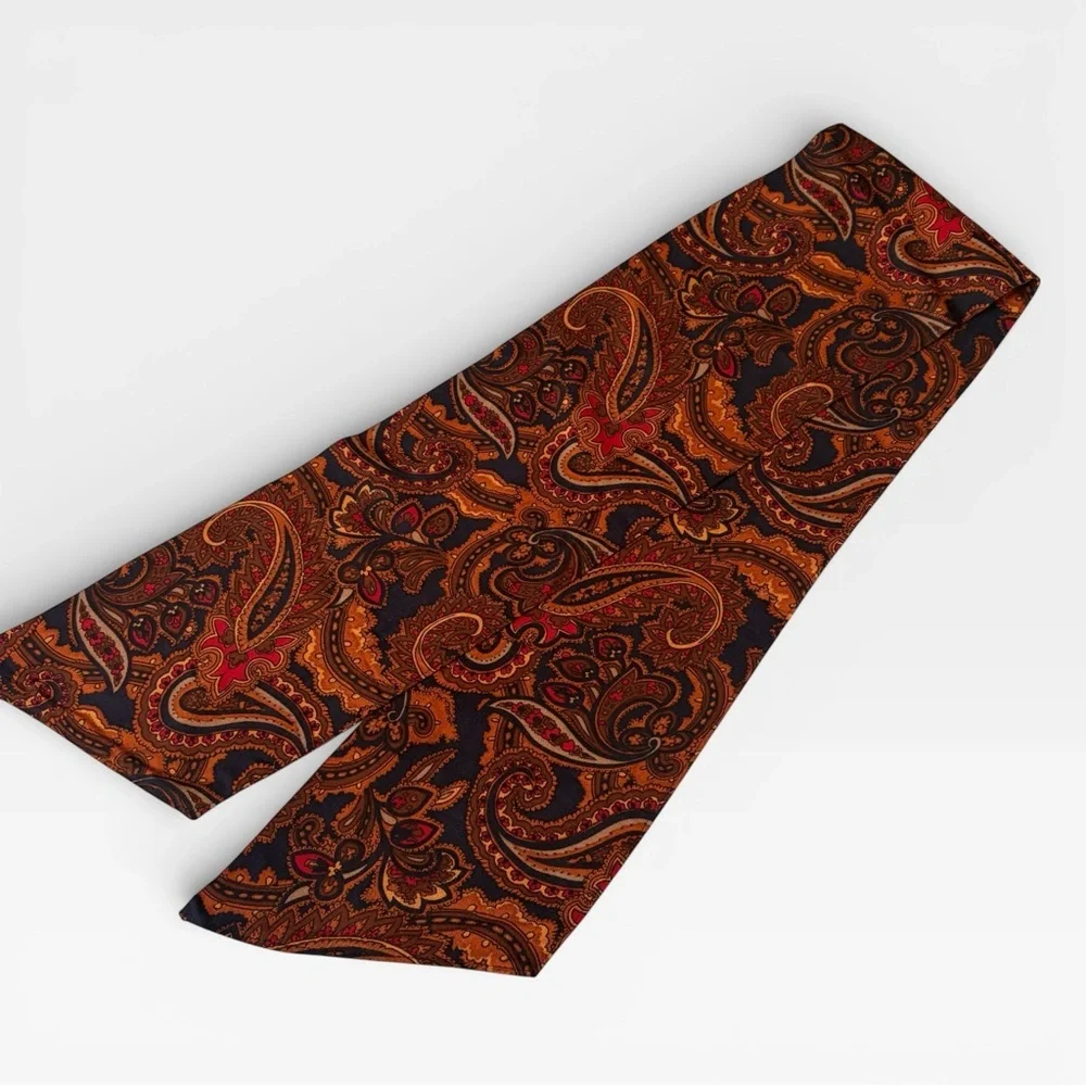Vintage Paisley Narrow Scarf - Brown Navy Red Neckerchief Double Sided Rodeocore